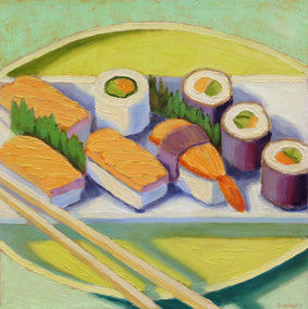 oil painting by Pat Doherty titled Sushi Plate