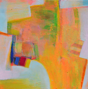 mixed media artwork by Patrick O'Boyle titled Blue Red Yellow Landscape Abstraction