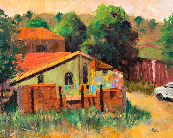 oil painting by Paula Martino titled Laundry Day in Brazil