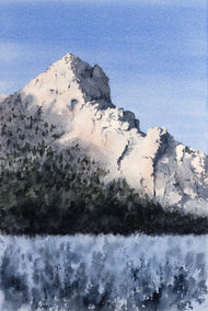 watercolor painting by Jill Poyerd titled Final Light on the Mountain