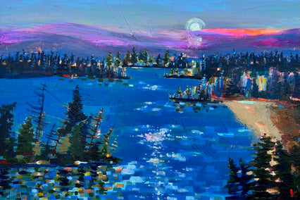 acrylic painting by Rebecca Klementovich titled Moon Wishes on the Lake