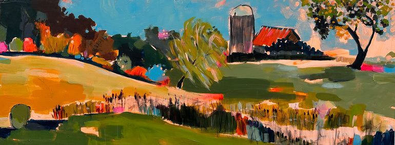 acrylic painting by Rebecca Klementovich titled Summertime Rural Farm