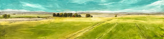 Original art for sale at UGallery.com | Red Barn V by Mandy Main | $1,450 | oil painting | 12' h x 48' w | thumbnail 1