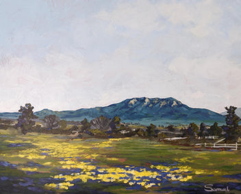 acrylic painting by Samuel Pretorius titled Majestic Cahuilla Mountain and Spring Blossoms