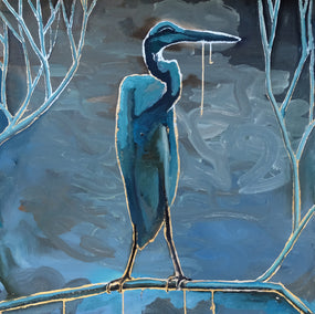 mixed media artwork by Scott Dykema titled Blue Heron on Blue