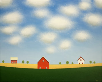 acrylic painting by Sharon France titled Red Barn on the Old Farm