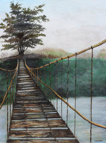 oil painting by Shela Goodman titled Bridge Over the River