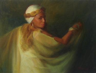 oil painting by Sherri Aldawood titled Lady in Gold