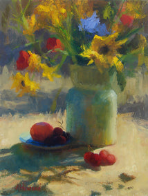 oil painting by Sherri Aldawood titled Sunflowers in Afternoon Light