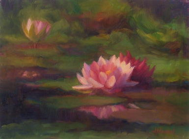 oil painting by Sherri Aldawood titled Three Water Lillies