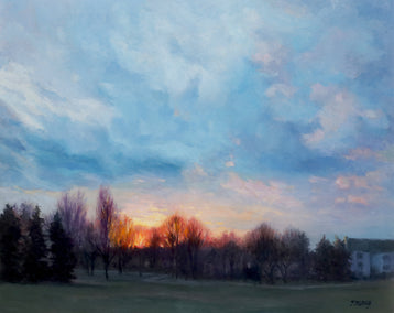 oil painting by Shuxing Fan titled Park Sunset