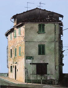 oil painting by Simone Giaiacopi titled Casa con Antenne