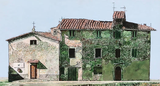 oil painting by Simone Giaiacopi titled Casa con Chiesa