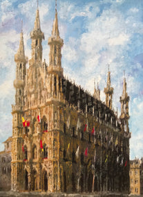 oil painting by Simone Giaiacopi titled Il Municipio di Lovanio