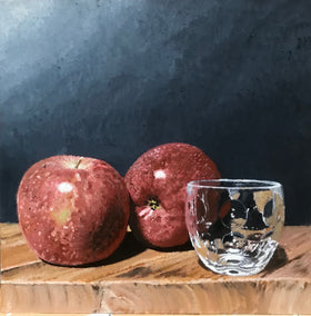 oil painting by Simone Giaiacopi titled Mele con Bicchiere