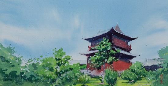 watercolor painting by Siyuan Ma titled Watercolor Impressions of Chinese Architecture 7