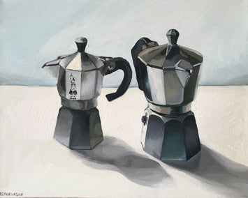 oil painting by Rachel Srinivasan titled Sky Coffee