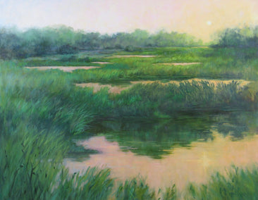 oil painting by Suzanne Massion titled Solar Event over Marsh and Fen