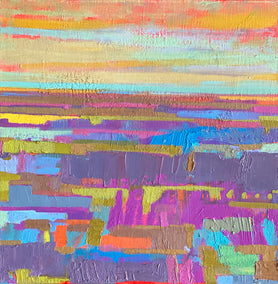 oil painting by Srinivas Kathoju titled Purple Fields and the Horizon 1