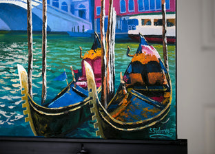 View of Venice - Gondolas by Stanislav Sidorov |  Side View of Artwork 