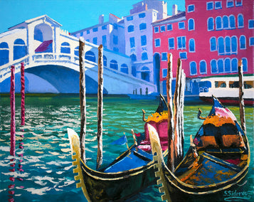 oil painting by Stanislav Sidorov titled View of Venice - Gondolas