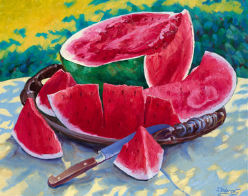 oil painting by Stanislav Sidorov titled Watermelon Summer Medley