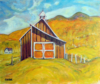 oil painting by Doug Cosbie titled Grandview Farm Barn, Stowe, Vermont