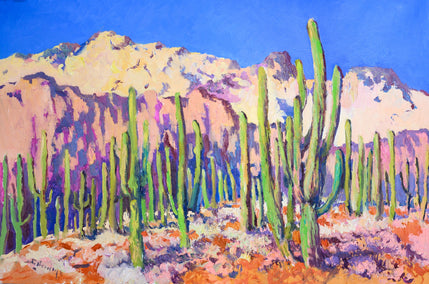 oil painting by Suren Nersisyan titled The Land of Saguaro Cactuses