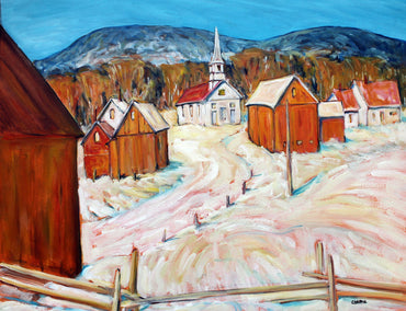 oil painting by Doug Cosbie titled Waits River Church, Vermont