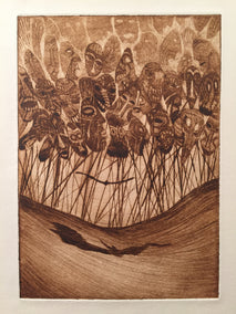 printmaking by Doug Lawler titled Wall of Faces