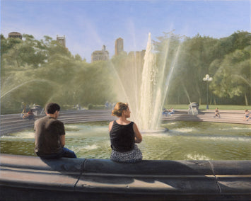 oil painting by Nick Savides titled Washington Square Fountain