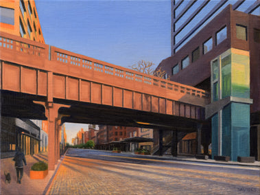 oil painting by Nick Savides titled West 14th Street at Sunset