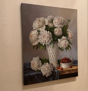 White Peonies by Nikolay Rizhankov |  Side View of Artwork 