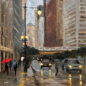 oil painting by Yangzi Xu titled Rainy Afternoon, La Salle Street