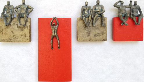 mixed media artwork by Yelitza Diaz titled Red & Bronze Small Beings