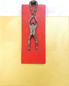 mixed media artwork by Yelitza Diaz titled Red Climber on Gold